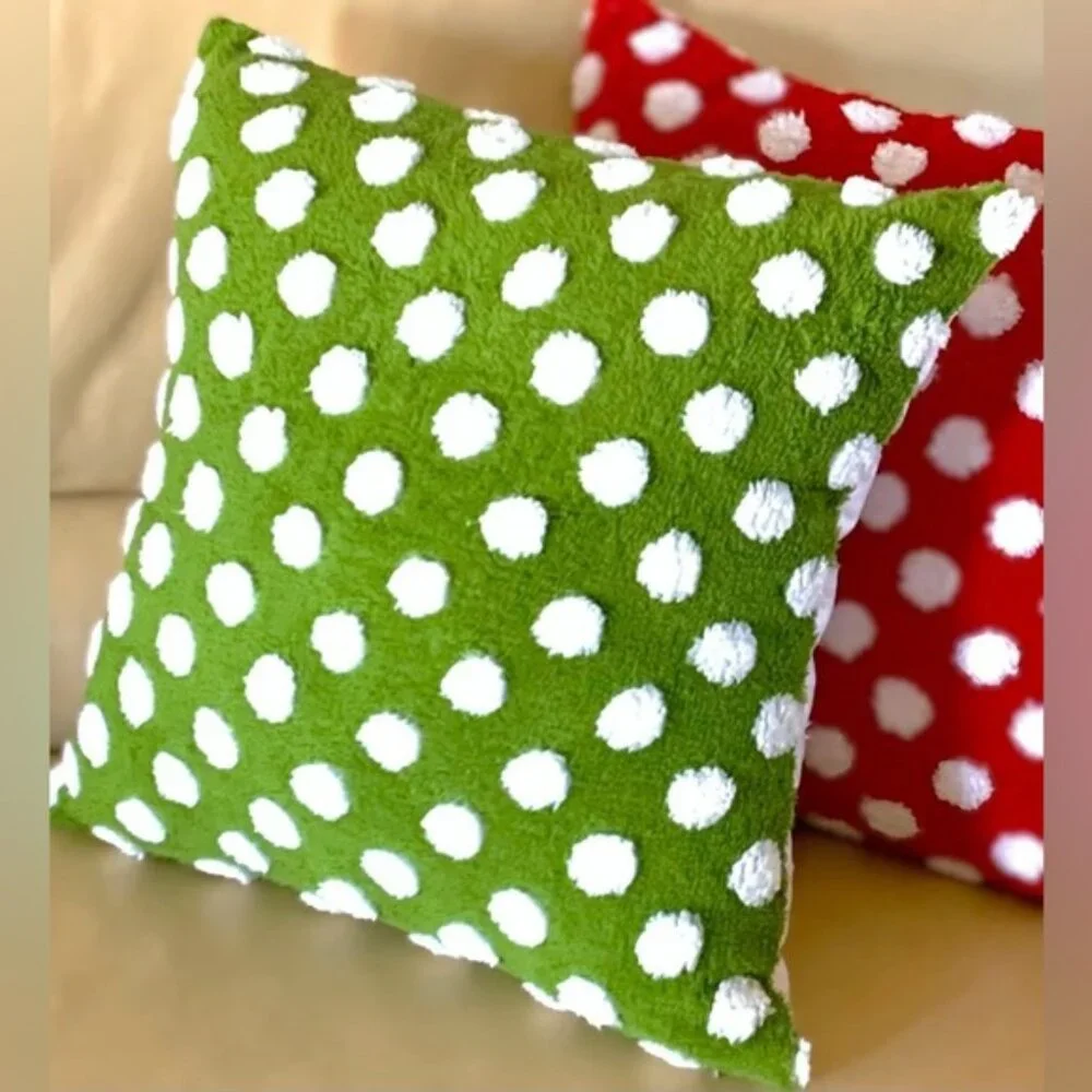 Set/2 Plush Jacquard Green White Christmas Polka Dot 18